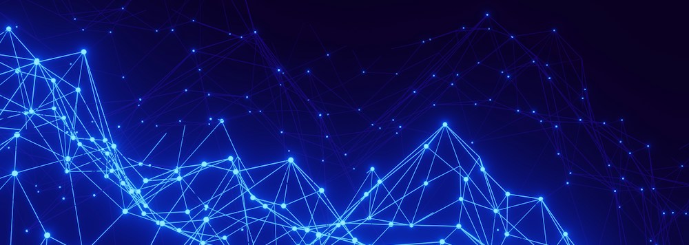 Blue connected nodes forming a knowledge network